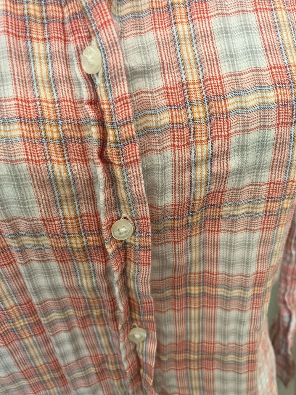 Y2k Liz Claiborne Women’s Coral and White Plaid Button-Down Shirt